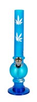 Acrylbong - mit Bowl - Blau, gefrostet mit Hanfblättern - H 20 cm D 1,8 cm