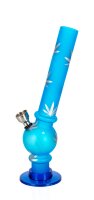 Acrylbong - mit Bowl - Blau, gefrostet mit Hanfblättern - H 20 cm D 1,8 cm