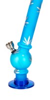 Acrylbong - mit Bowl - Blau, gefrostet mit Hanfblättern - H 20 cm D 1,8 cm