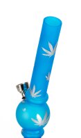 Acrylbong - mit Bowl - Blau, gefrostet mit Hanfblättern - H 20 cm D 1,8 cm