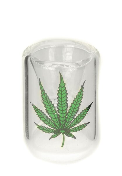 Purpfeife aus Glas - gerade - Hanfblatt Aufdruck - L 10 cm