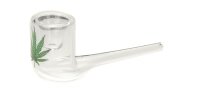 Purpfeife aus Glas - gerade - Hanfblatt Aufdruck - L 10 cm