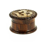 Holzgrinder aus Rosenholz geschnitzt mit OM Zeichen aus Stein D 5 cm H 3,3 cm