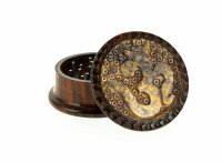 Holzgrinder aus Rosenholz geschnitzt mit OM Zeichen aus Stein D 5 cm H 3,3 cm