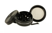 Black Leaf - Alugrinder + Pollinator/Sieb 4tlg. D 50 mm H 40 mm, CNC, Schwarz