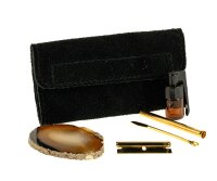 Nasen Set "Achat" in Lederetui m. goldfarbenem Besteck