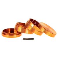 Black Leaf - Alugrinder + Pollinator/Sieb 4tlg. D 50 mm H 40 mm, CNC, Orange