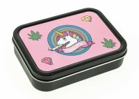 Metalldose - Einhorn - 112x82x26 mm - Schwarz mit Aufkleber