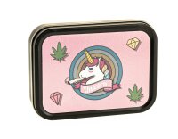 Metalldose - Einhorn - 112x82x26 mm - Schwarz mit Aufkleber