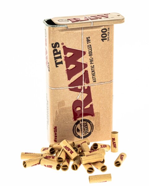 RAW Prerolled Tips - Vorgerollte Filtertips in Metallbox - 100Stk.