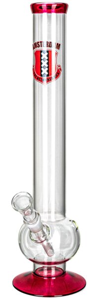 Amsterdam Bouncer Glasbong 18,8er - Bowl - Rot/Klar mit Wappen - H 42 cm D 50 mm WS 3 mm