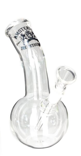 Amsterdam Glas Bong 14,5er - Bauch - Logo+Schriftzug - H 18 cm D 36 mm WS 3 mm