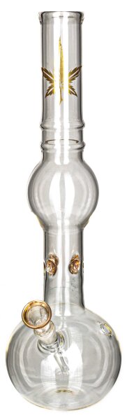 Greenline Glasbong 14,5er - H 39 cm D 40 mm - mit Hanfblatt - ICE