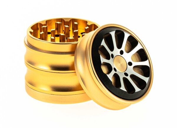 Pollinator Grinder "Roundabout" mit Magneten H 55 mm D 55 mm - gold-Schwarz-Silber
