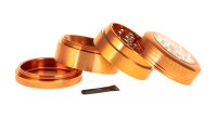 Alugrinder + Pollinator/Sieb incl. Sichtfenster 4tlg. D 50 mm H 40 mm, CNC, orange