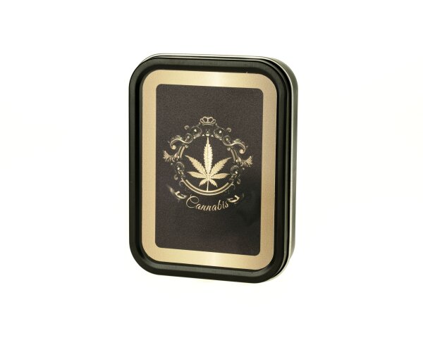 Metalldose - Hemp Gold - 112x82x26 mm - Schwarz mit Aufkleber