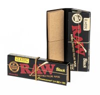 RAW Classic Black Connoisseur - unbleached - 1 1/4 - 32 Blättchen + 32 Filtertips