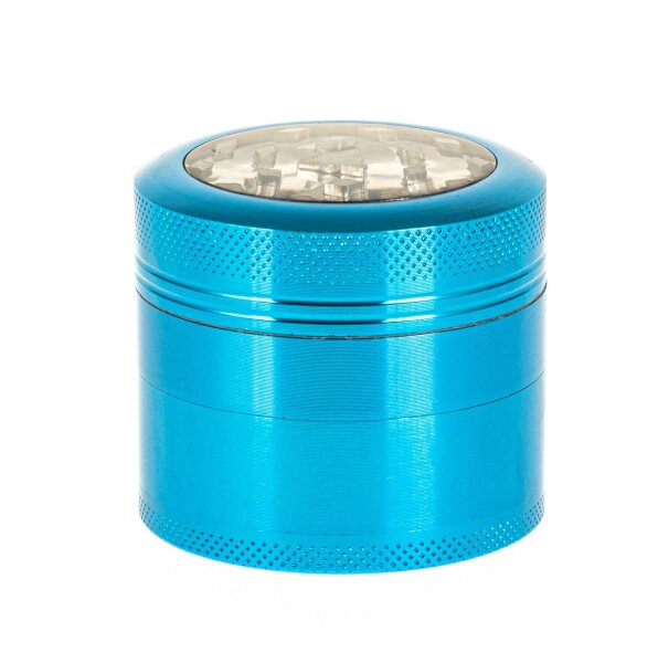 Alugrinder + Pollinator/Sieb incl. Sichtfenster 4tlg. D 50 mm H 40 mm, CNC, hellblau