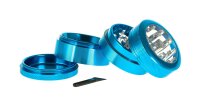 Alugrinder + Pollinator/Sieb incl. Sichtfenster 4tlg. D 50 mm H 40 mm, CNC, hellblau