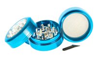 Alugrinder + Pollinator/Sieb incl. Sichtfenster 4tlg. D 50 mm H 40 mm, CNC, hellblau