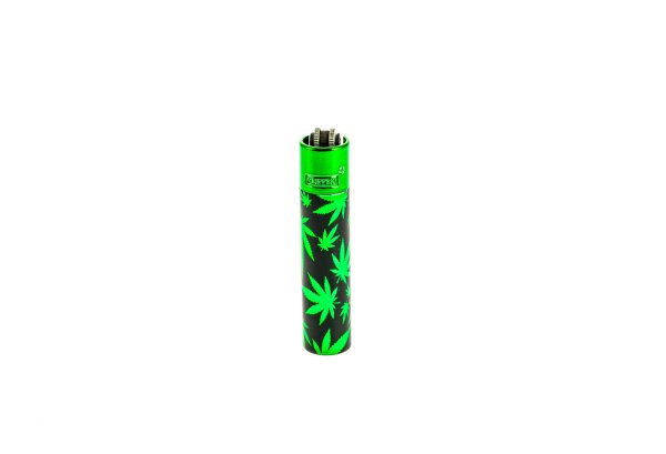 Clipper Feuerzeug aus Metall - Green Leaves (Hanfblätter Grün)