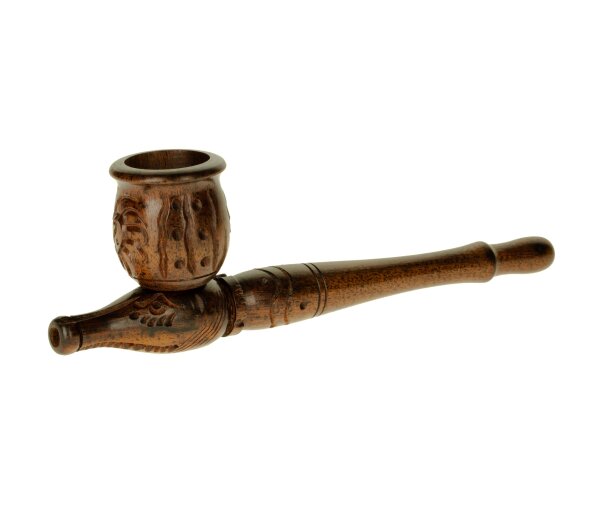 Holzpurpfeife - mit Kickloch geschnitzt L 15 cm - Hellbraun