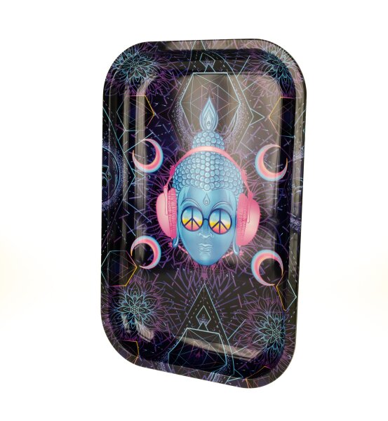 Rolling Tray - Peace (Buddah mit Brille) - 28,5x18,5x2 cm - Small