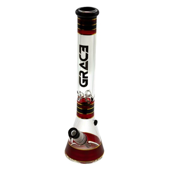 Grace Glass Glasbong 18,8er auf 14,5er - Beaker Classic Red - H 45 cm D 50 mm WS 7 mm - Rot/Schwarz - I