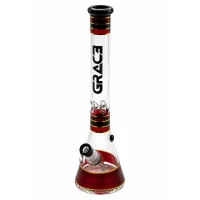 Grace Glass Glasbong 18,8er auf 14,5er - Beaker Classic Red - H 45 cm D 50 mm WS 7 mm - Rot/Schwarz - I
