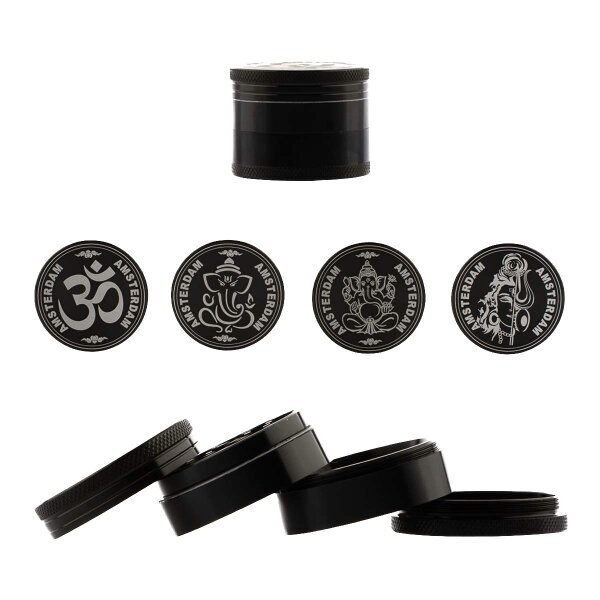 Amsterdam Pollinator Grinder - Ganesha, Om, Shiva Logo - Schwarz - D 50 mm