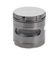 Pollinator Grinder - D 62 mm H 63 mm - herausnehmbares Sieb + Sichtfenster im Kräuterfach - Grau