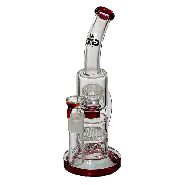 Grace Glass Glasbong 18,8er - Recycler Double Bubble Red - Honeycomb + Matrix Percolator - H 26 cm D