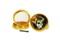 Black Leaf Pollinator Grinder mit Bild - Mexican Skull - D 50 mm H 40 mm - Gold