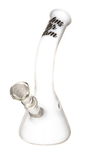 White Amsterdam Glasbong Beaker - 14,5er H 17 cm D 25 mm - mit Schriftzug