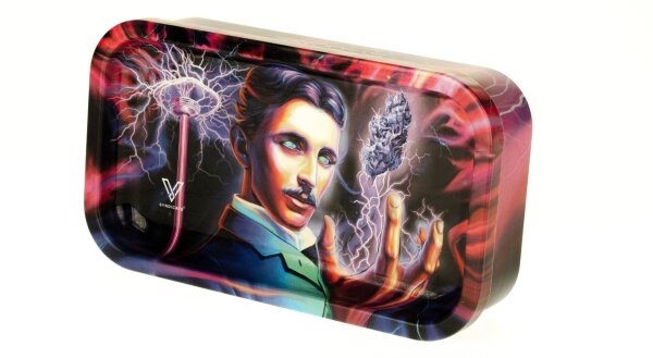 V Syndicate - Metalldose mit Rolling Tray im Deckel Mini - 122x70x30 mm - High Voltage (Tesla) - Lila