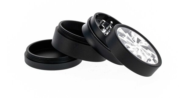 Thorinder Mini - Pollinator/Sieb Grinder H 42 mm D 50 mm - Farbe: Schwarz/Silber