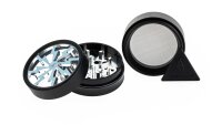 Thorinder Mini - Pollinator/Sieb Grinder H 42 mm D 50 mm - Farbe: Schwarz/Silber