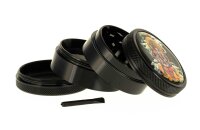 Black Leaf Pollinator Grinder mit Bild - Ganesha - D 50 mm H 40 mm - Schwarz