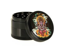 Black Leaf Pollinator Grinder mit Bild - Ganesha - D 50 mm H 40 mm - Schwarz
