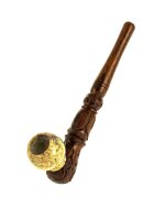 Holzpfeife/Purpfeife - geschnitzt L 12,5 cm mit Steinkopf - Braun