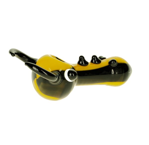 G-Spot Glaspfeife 10 cm Käfer mit Hörnern - gelb/schwarz Nr.41