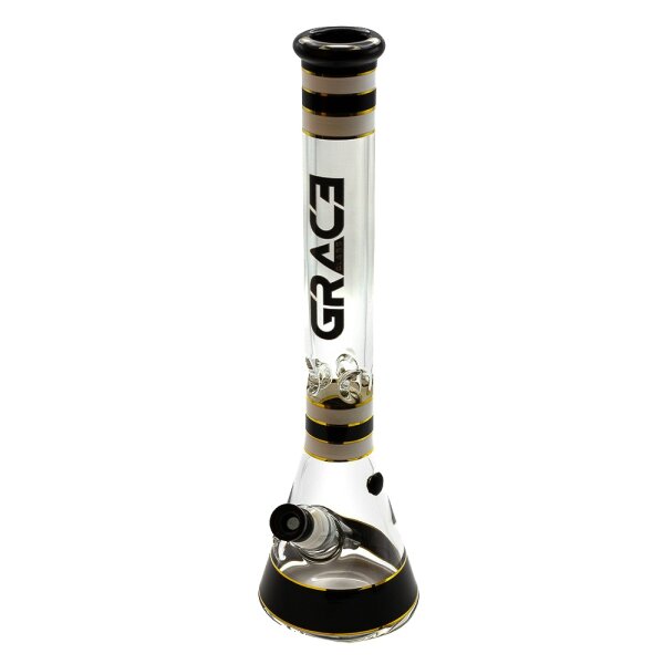 Grace Glass Glasbong 18,8er auf 14,5er - Beaker Classic Black - H 45 cm D 50 mm WS 7 mm - Schwarz/Weiß