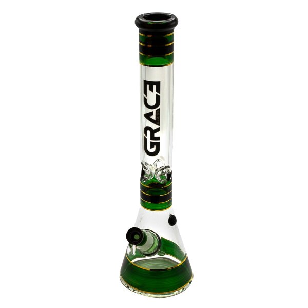 Grace Glass Glasbong 18,8er auf 14,5er - Beaker Classic Green - H 45 cm D 50 mm WS 7 mm - Grün/Schwarz