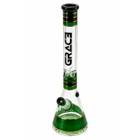 Grace Glass Glasbong 18,8er auf 14,5er - Beaker Classic Green - H 45 cm D 50 mm WS 7 mm - Grün/Schwarz