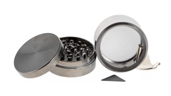 Black Leaf Pollinatorgrinder - 4tlg. mit Auswurf - D 63 mm H 67 mm - Grau