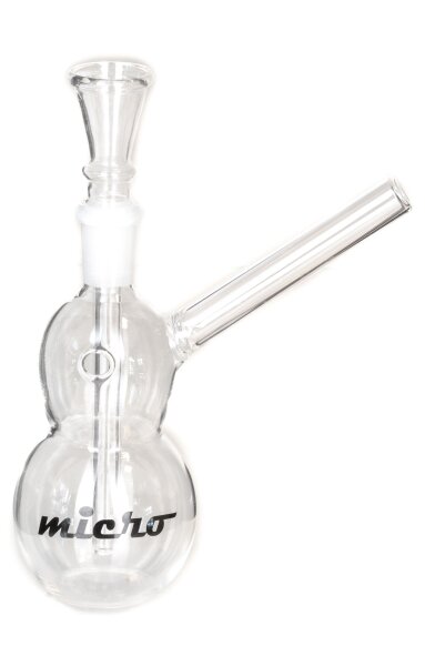 Micro Glasbong 14,5er - Doppelbauch - H 14 cm - Zugrohr seitlich