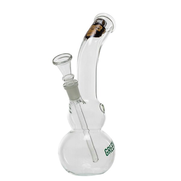 Greenline Glasbong 14,5er - mit Doppel-Bauch & Affen Motiv- H 22 cm D 28 mm
