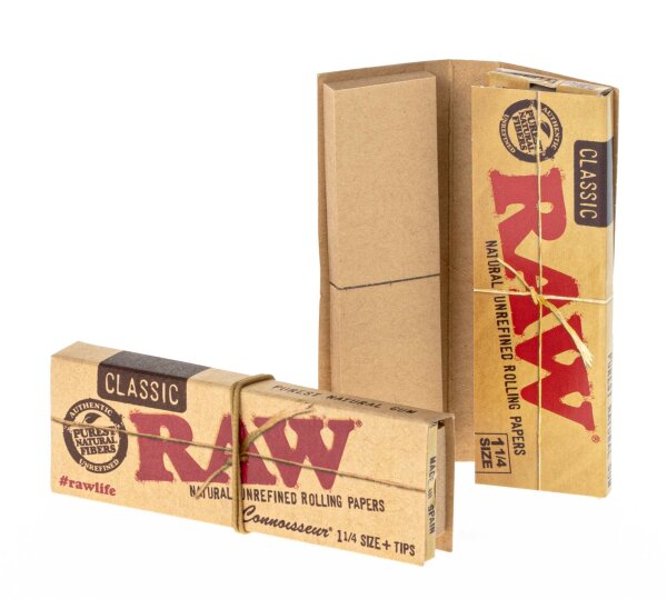 RAW Classic Connoisseur - unbleached - 1 1/4 - 32 Blättchen + 32 Filtertips