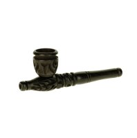 Holzpurpfeife - mit Kickloch - geschnitzt L 10,5 cm - Dunkel/Schwarz