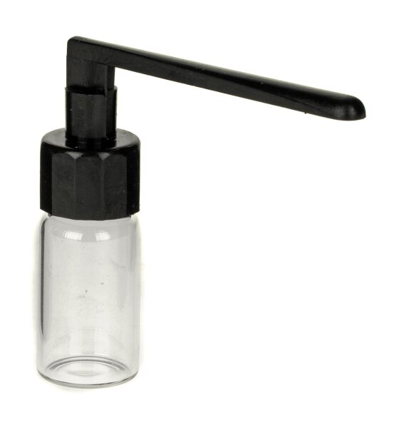 Pulverfläschchen mit Löffel im Henkel - Klein H 34 mm - Glas transparent/klar Deckel versch. Farben
